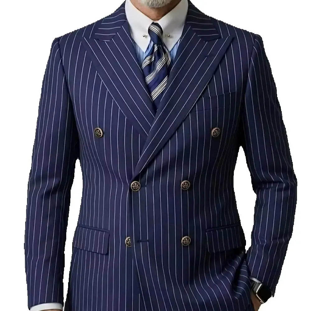 Blazer croisé rayé homme – Bleu marine – CLEVI Paris