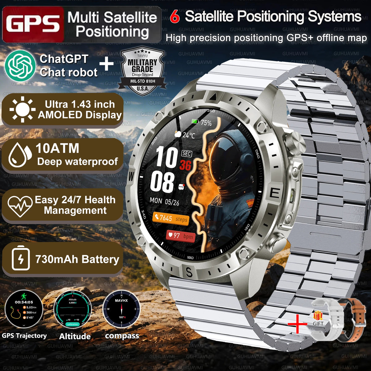 Montre GPS AMOLED avec cartes hors ligne – CLEVI Paris