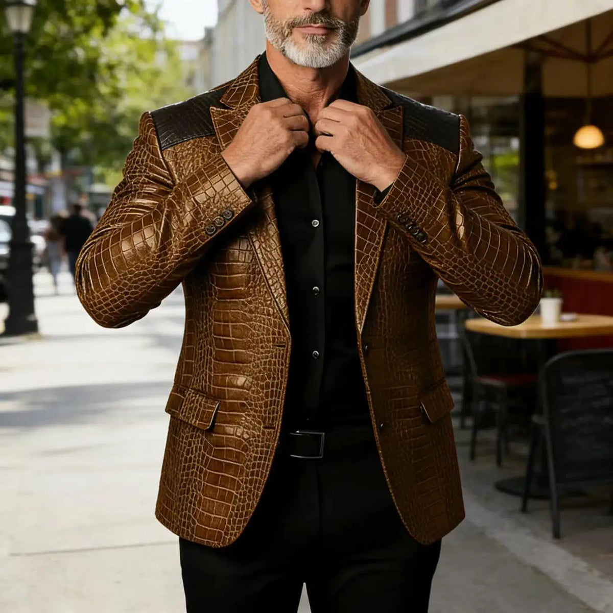 Veste homme en cuir PU crocodile patchwork – CLEVI Paris
