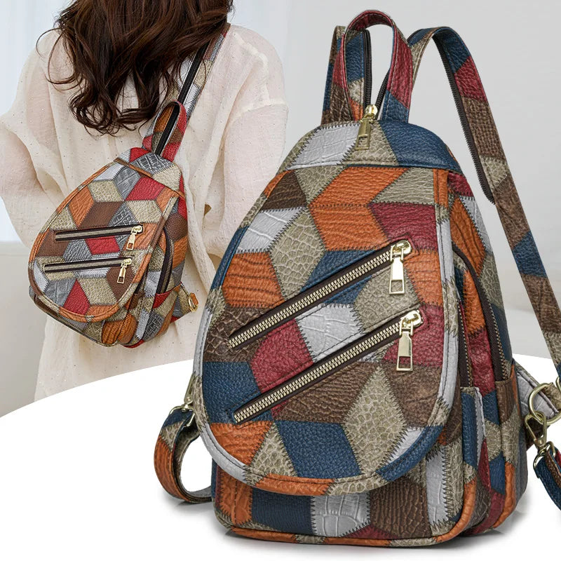 Sac Banane PU Patchwork Femme Retro Multi-Port Casual Chic – CLEVI Paris