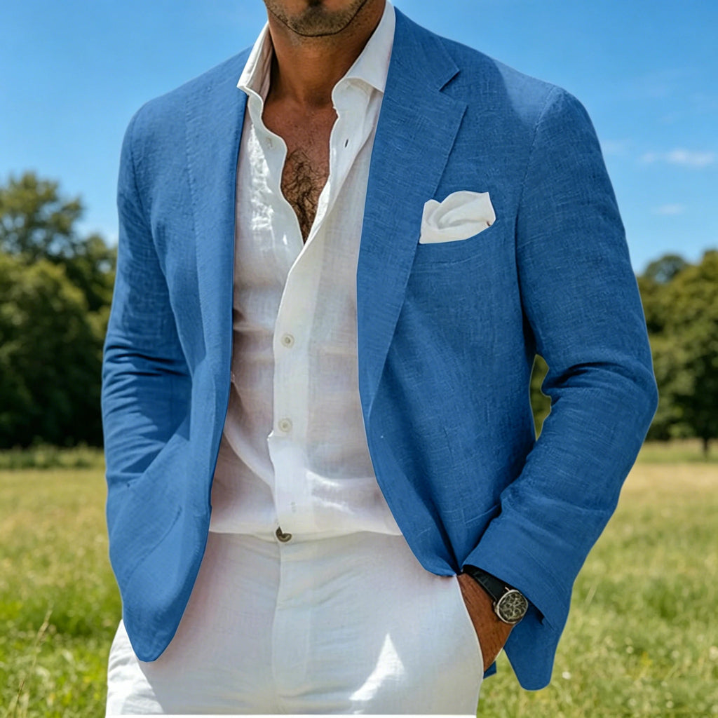 Blazer Homme Lin Slim Fit Léger Respirant Col Cranté Mariage Plage Business – CLEVI Paris