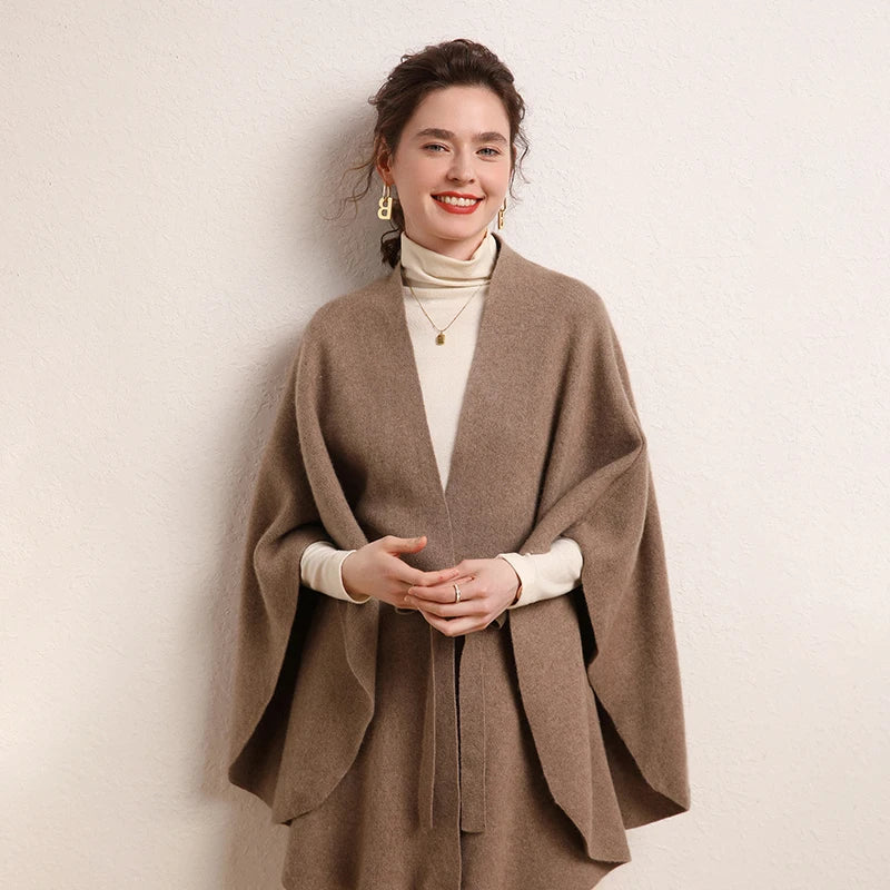 Cardigan cape femme en cachemire ceinturé – CLEVI Paris