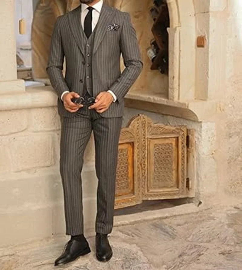 Costume Élégant 3 Pièces Homme Rayures – CLEVI Paris