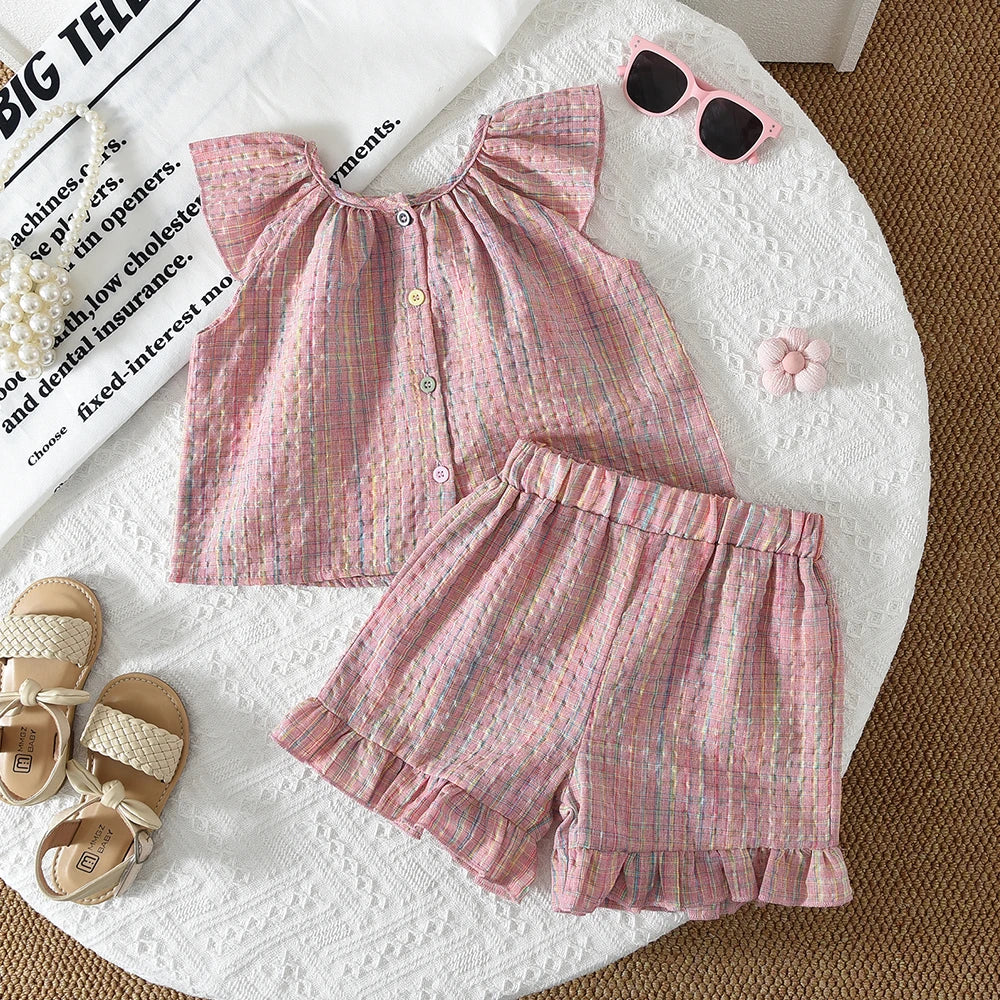 Ensemble fille haut et short à carreaux – CLEVI Paris
