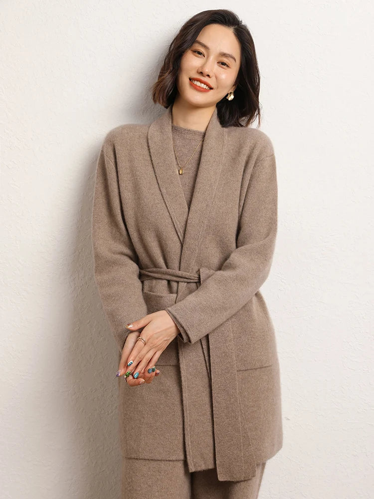 Cardigan femme en cachemire ceinturé – CLEVI Paris