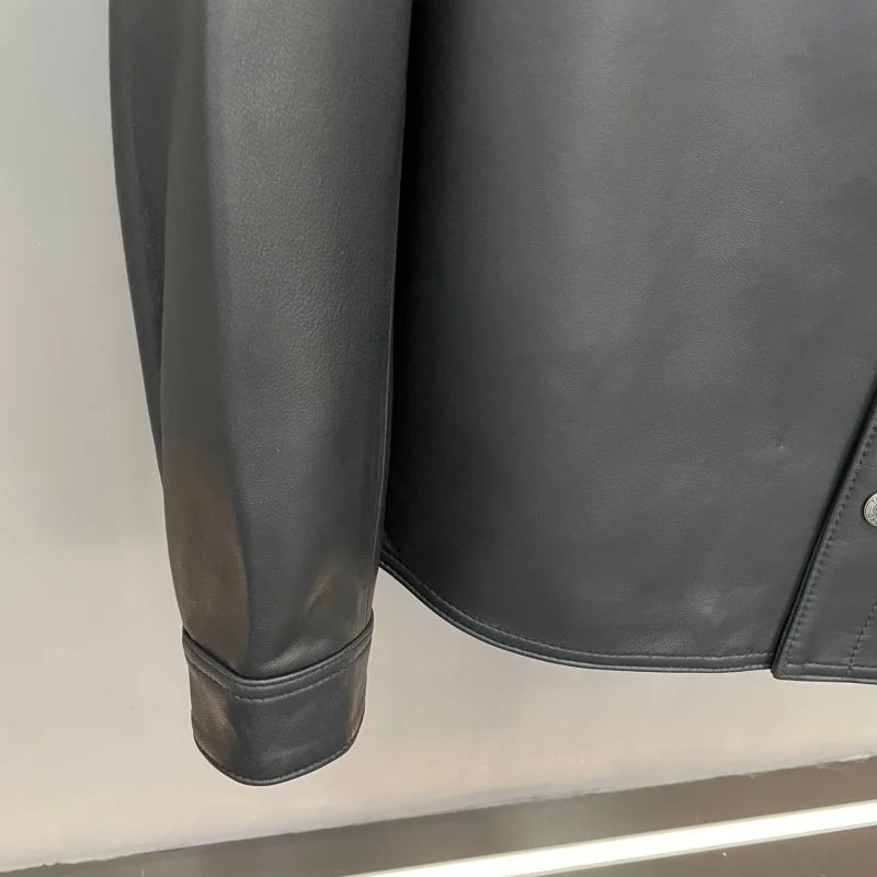 Veste homme en cuir noir à boutons-pression – CLEVI Paris