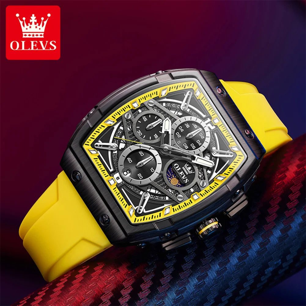 OLEVS 2975 Montre Homme Quartz Tonneau Évidé Grand Cadran Silicone Lumineux 30M – CLEVI Paris