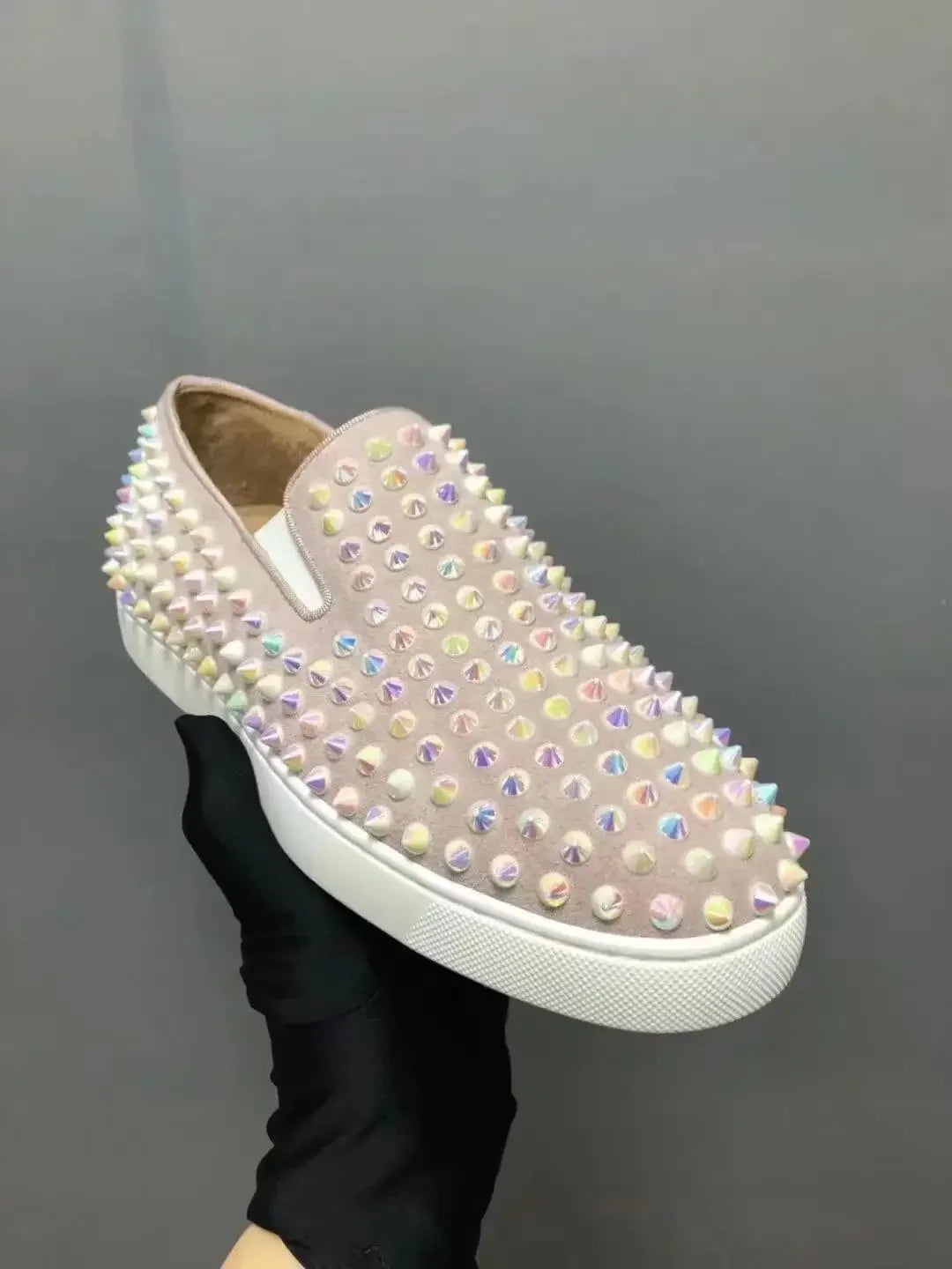 Mocassins Cuir Rivets Cristaux Multicolore Slip-On Unisexe – CLEVI Paris