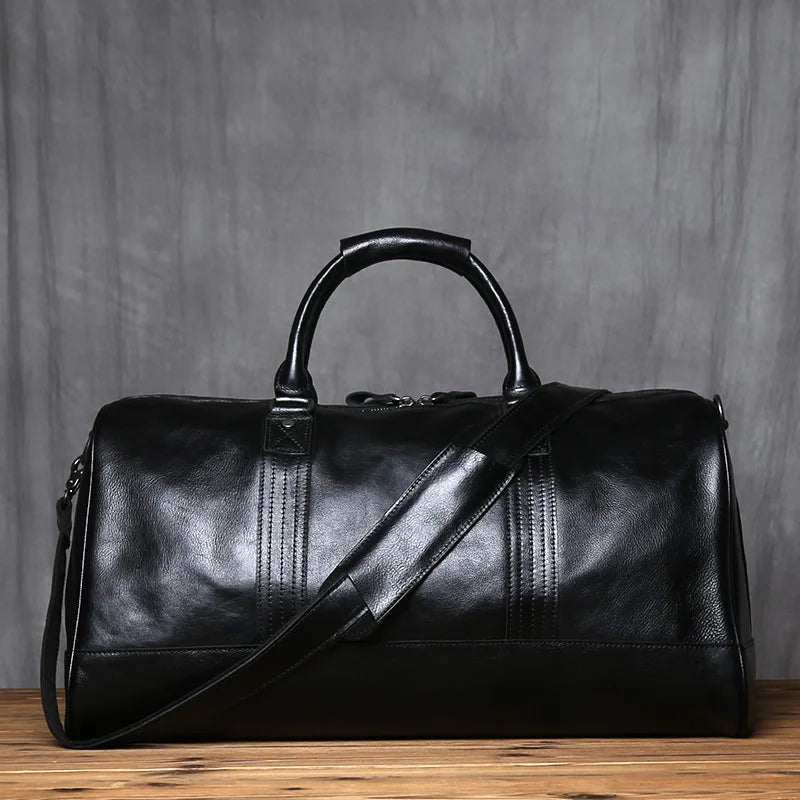 Sac de Voyage Homme Cuir Vache Naturel Laptop 16" 52x27x28cm – CLEVI Paris
