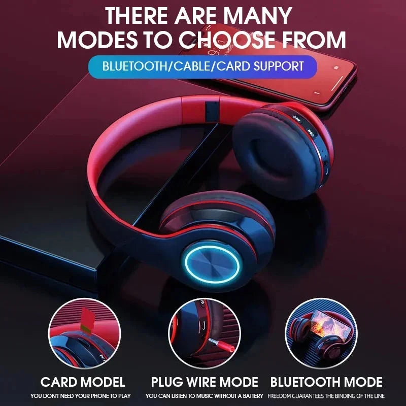 Casque Bluetooth 5.0 LED FM Carte SD Micro Pliable 10h – CLEVI Paris