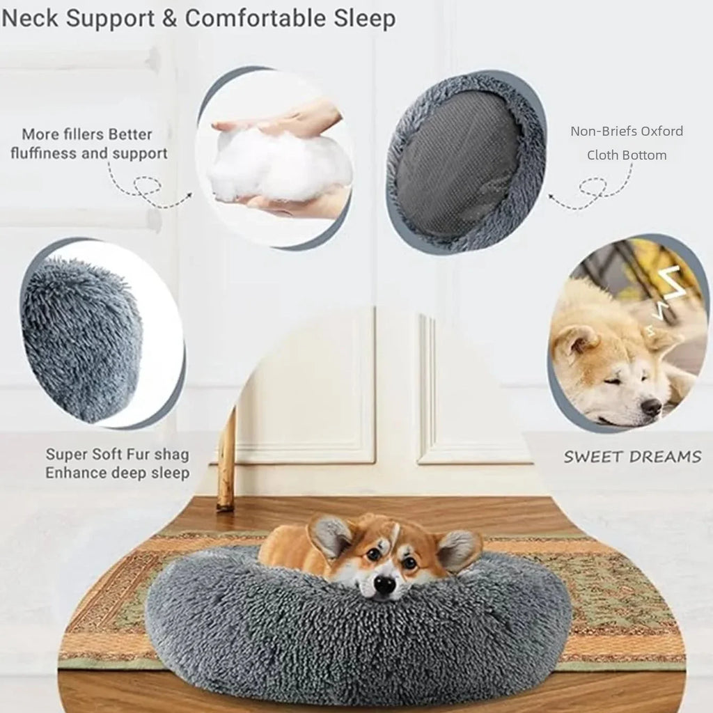 Panier rond chien et chat en peluche 40–90 cm – CLEVI Paris