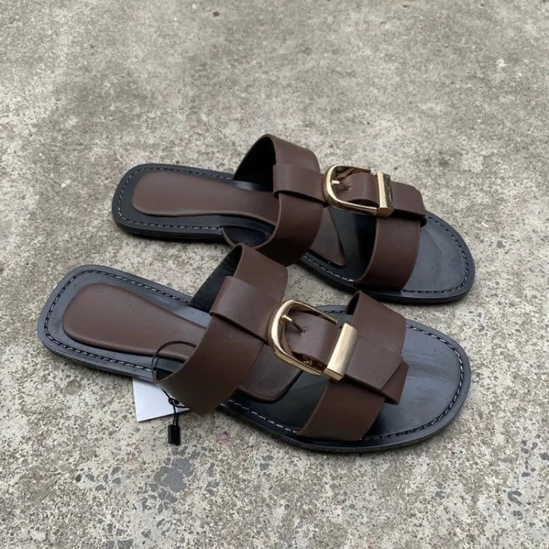 Sandales femme marron à deux brides – CLEVI Paris