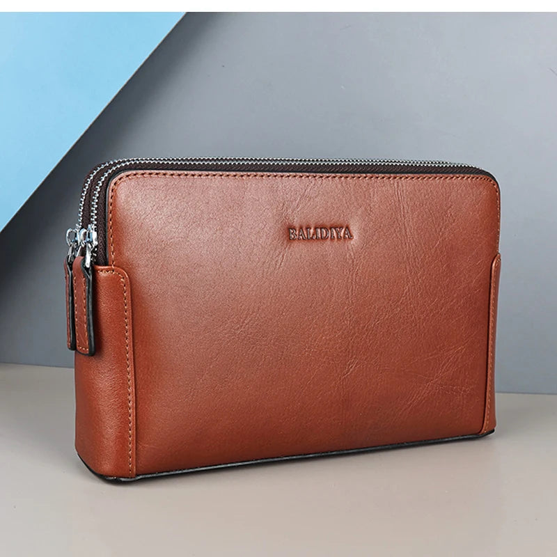 Pochette Clutch Cuir Véritable Homme Double Zip DIYA – CLEVI Paris
