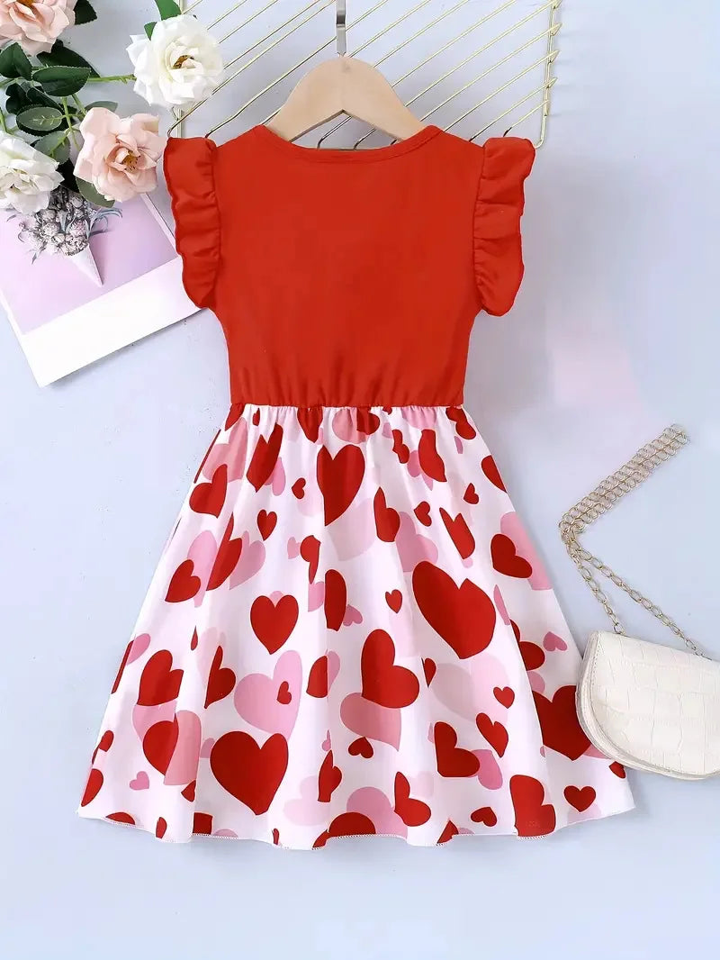 Robe fille imprimé cœur à manches volantées – CLEVI Paris