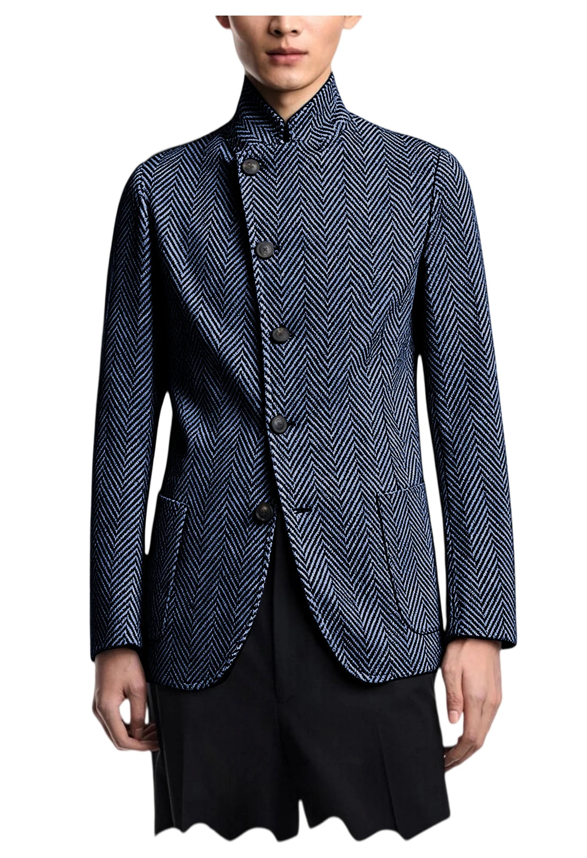 Blazer homme à chevrons, col montant, coupe ajustée – CLEVI Paris