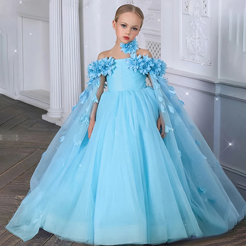 Robe cérémonie fille en dentelle à appliques – CLEVI Paris