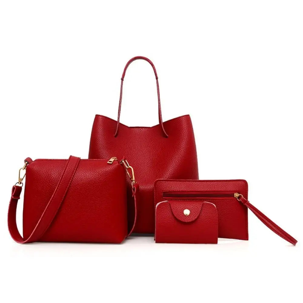 Coffret 4 Pièces Femme PU Texture Litchi Tote + Épaule + Pochette – CLEVI Paris