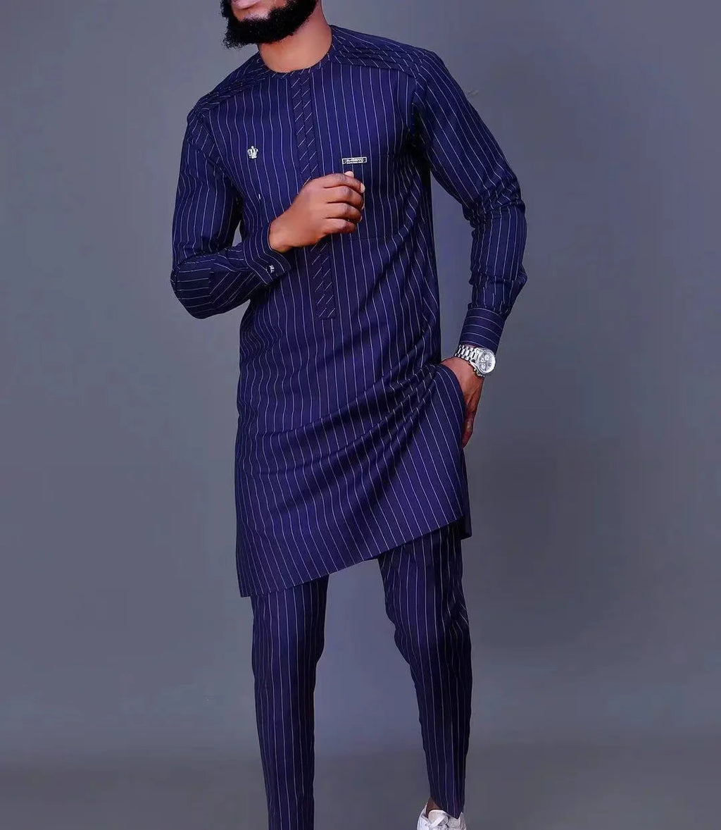 Kaftan Agbada Homme Style Africain 2 Pièces Veste Manches Longues + Pantalon Mariage Cérémonie S-XXL – CLEVI Paris
