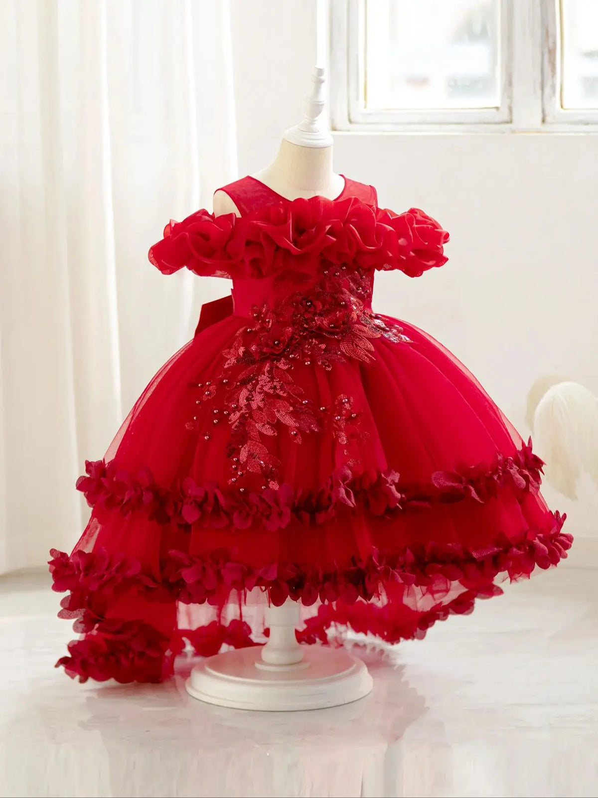 Robe cérémonie fille à fleurs en relief – CLEVI Paris