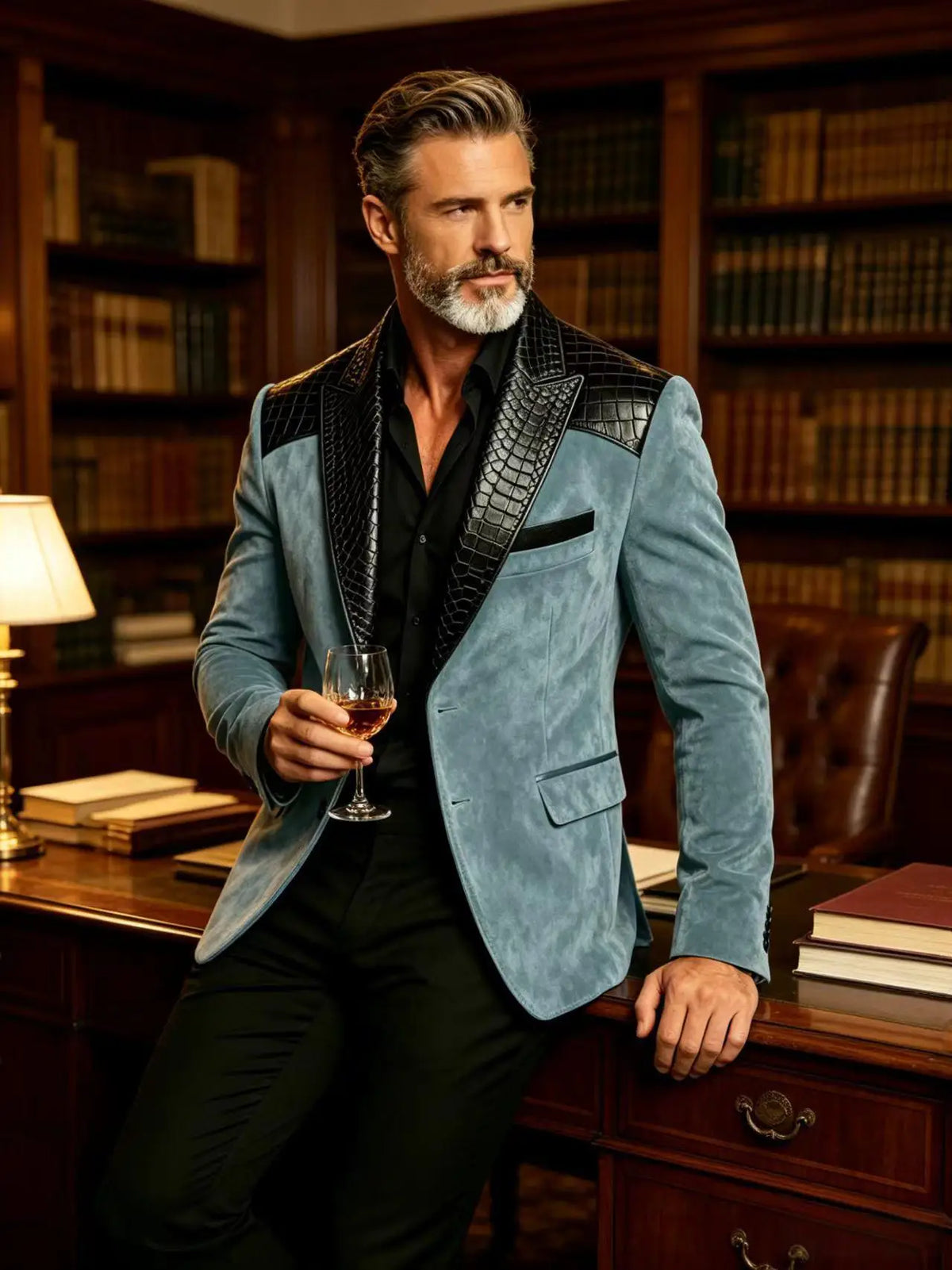 Blazer homme en daim, revers façon crocodile – CLEVI Paris