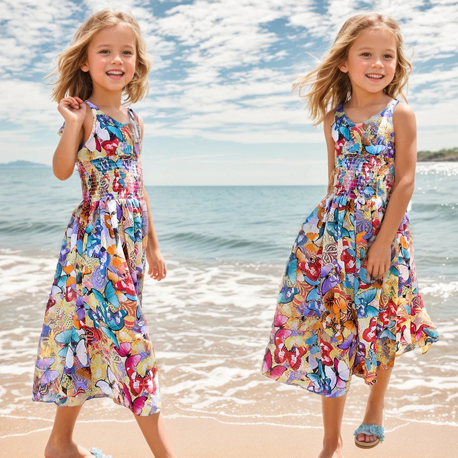 Robe fille bohème à fleurs sans manches – CLEVI Paris