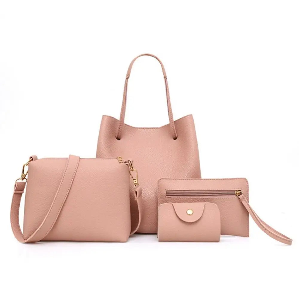 Coffret 4 Pièces Femme PU Texture Litchi Tote + Épaule + Pochette – CLEVI Paris