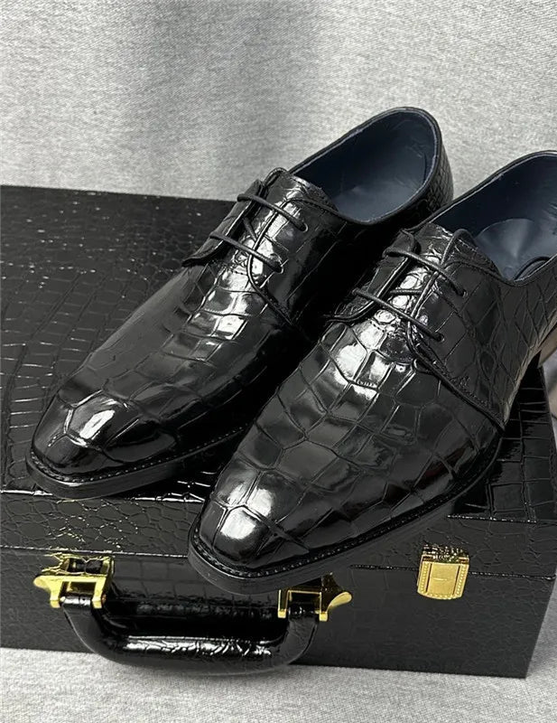 Richelieu Cuir Crocodile Homme Bout Carré Lacets – CLEVI Paris
