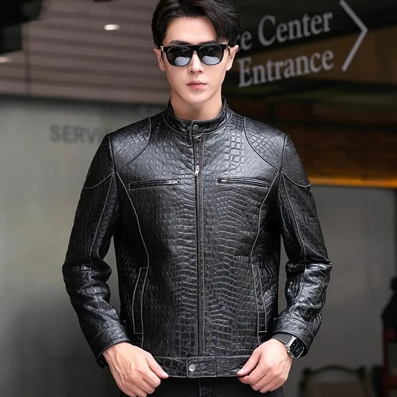 Blouson homme en cuir motif crocodile – CLEVI Paris