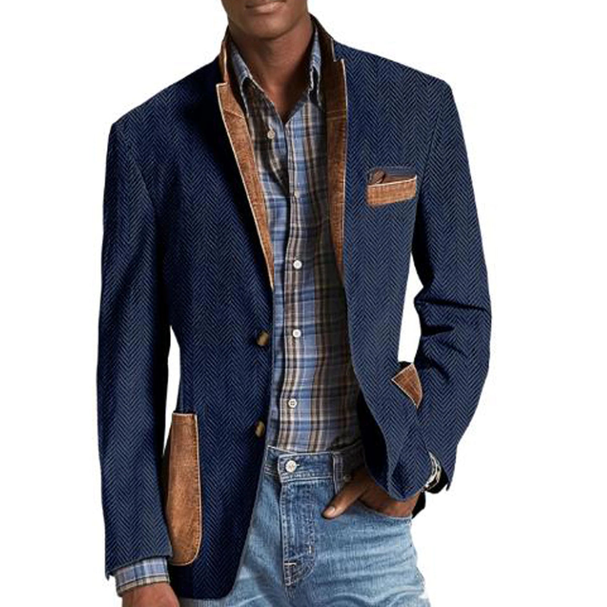 Blazer homme à chevrons avec détails façon daim – CLEVI Paris
