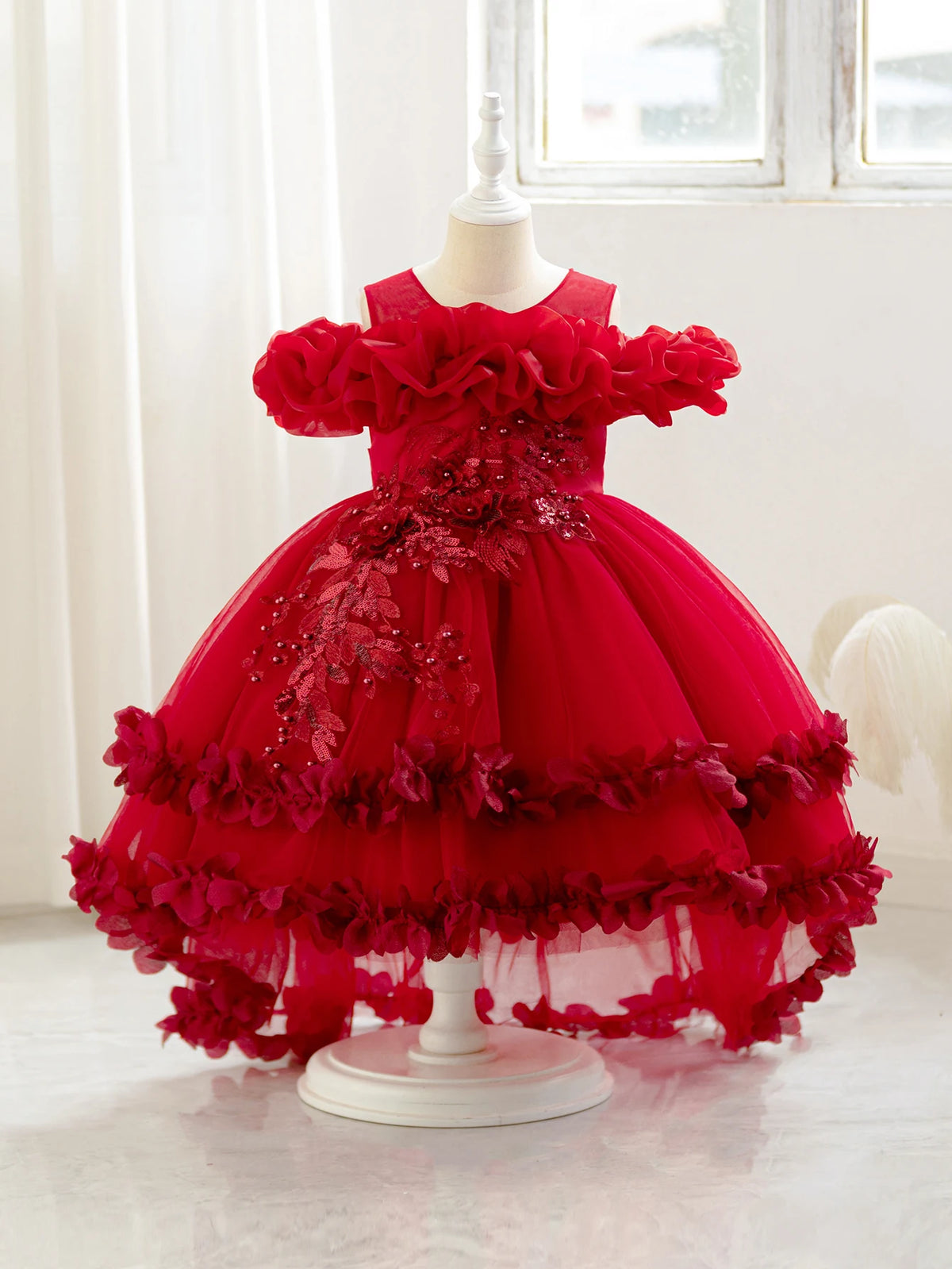 Robe cérémonie fille à fleurs en relief – CLEVI Paris