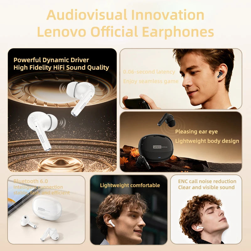 Écouteurs Sans Fil Lenovo LE257 TWS Bluetooth 6.0 HiFi Réduction de Bruit ENC Gaming Sport – CLEVI Paris