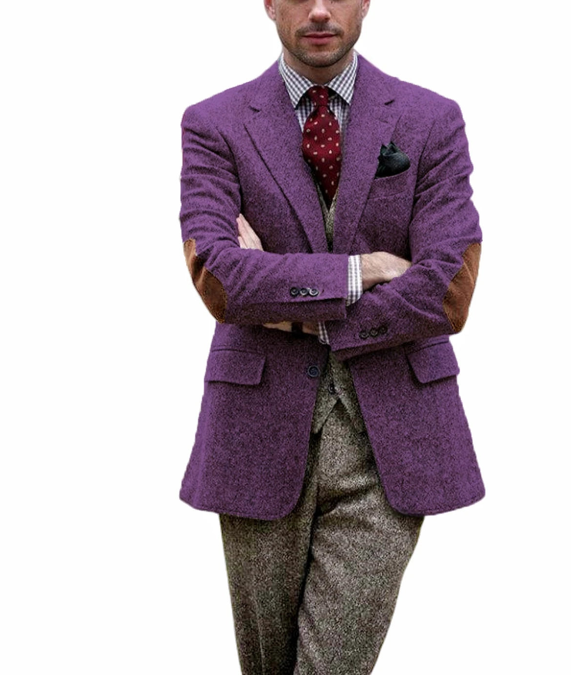 Blazer homme en tweed, revers cranté et coudes – CLEVI Paris
