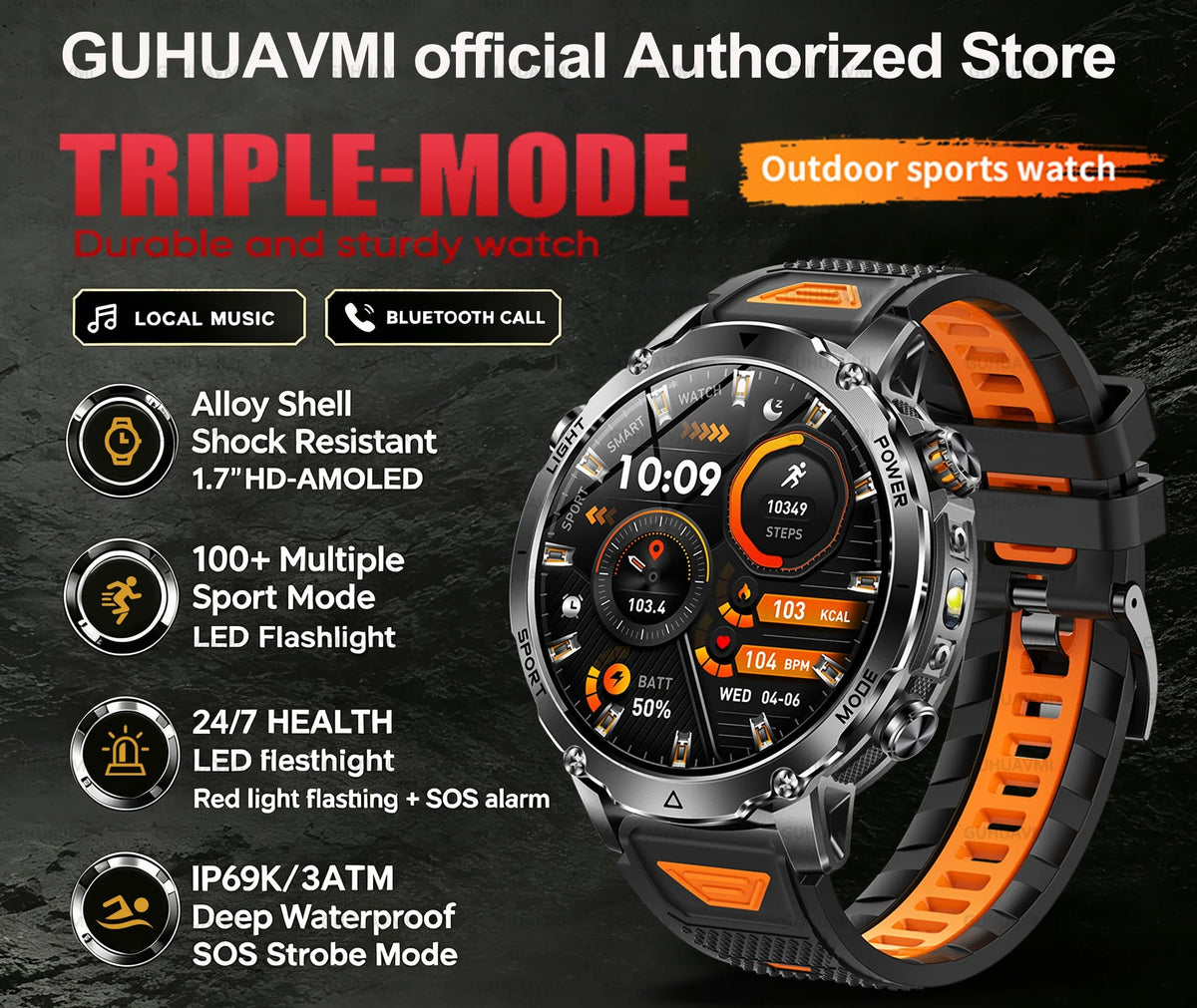 Montre connectée sport AMOLED 1,7 pouce – CLEVI Paris