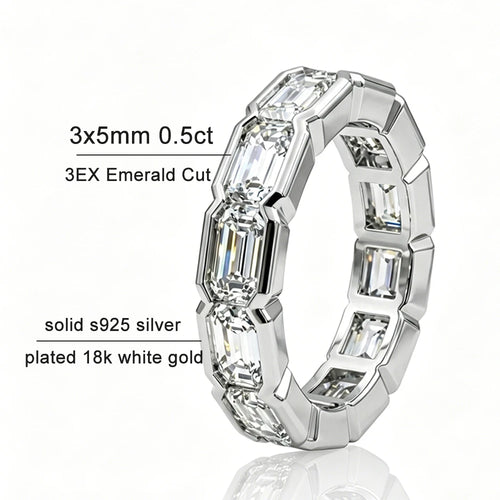 Alliance Femme Moissanite Émeraude D VVS1 Éternité Argent 925 – CLEVI Paris