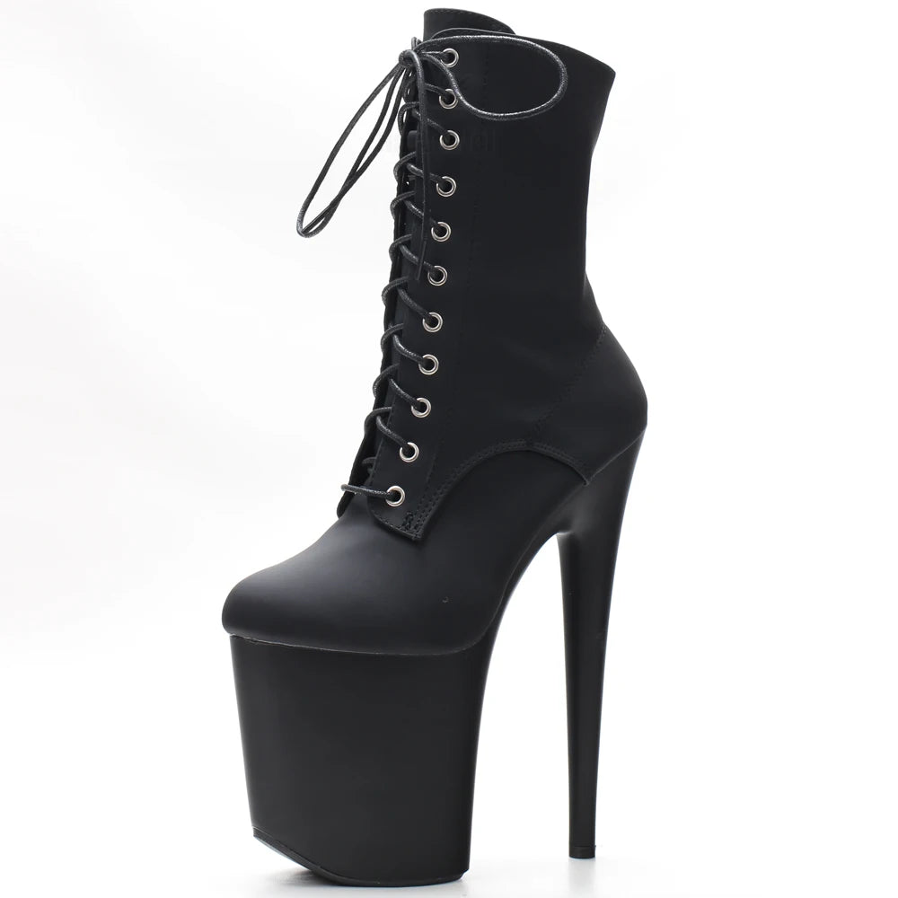 Bottines Femme Plateforme Talon Aiguille 20 cm Zip Noir Brillant & Mat – CLEVI Paris