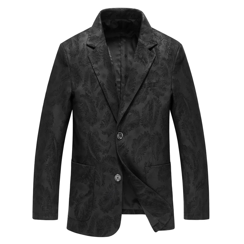 Blazer homme en cuir noir motif plumes – CLEVI Paris