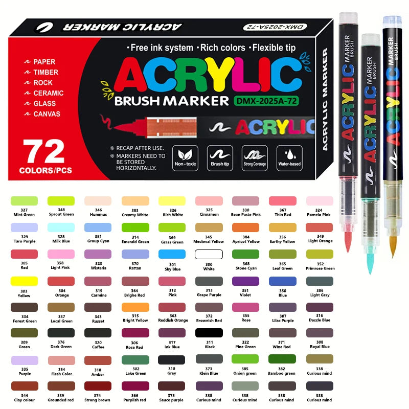 Marqueurs Acryliques Pointe Pinceau 12-72 Couleurs – CLEVI Paris