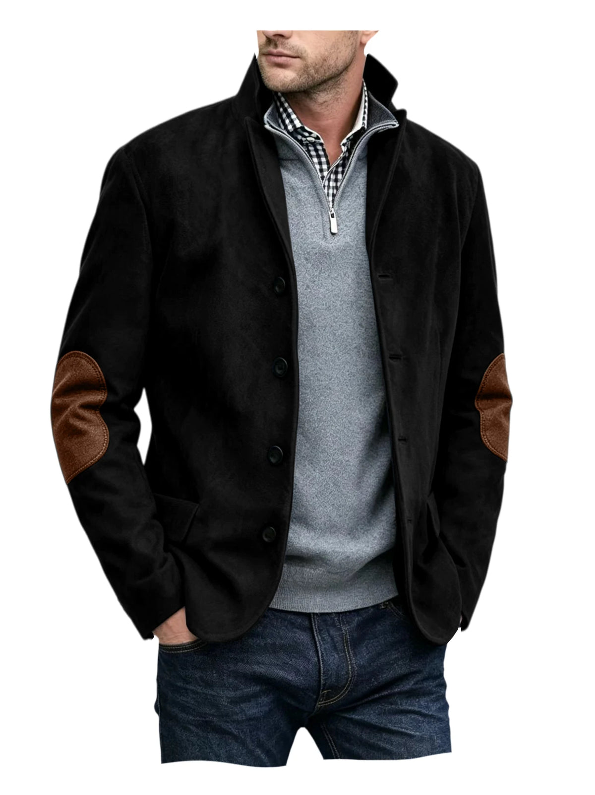Blazer homme col montant, patchs aux coudes – CLEVI Paris