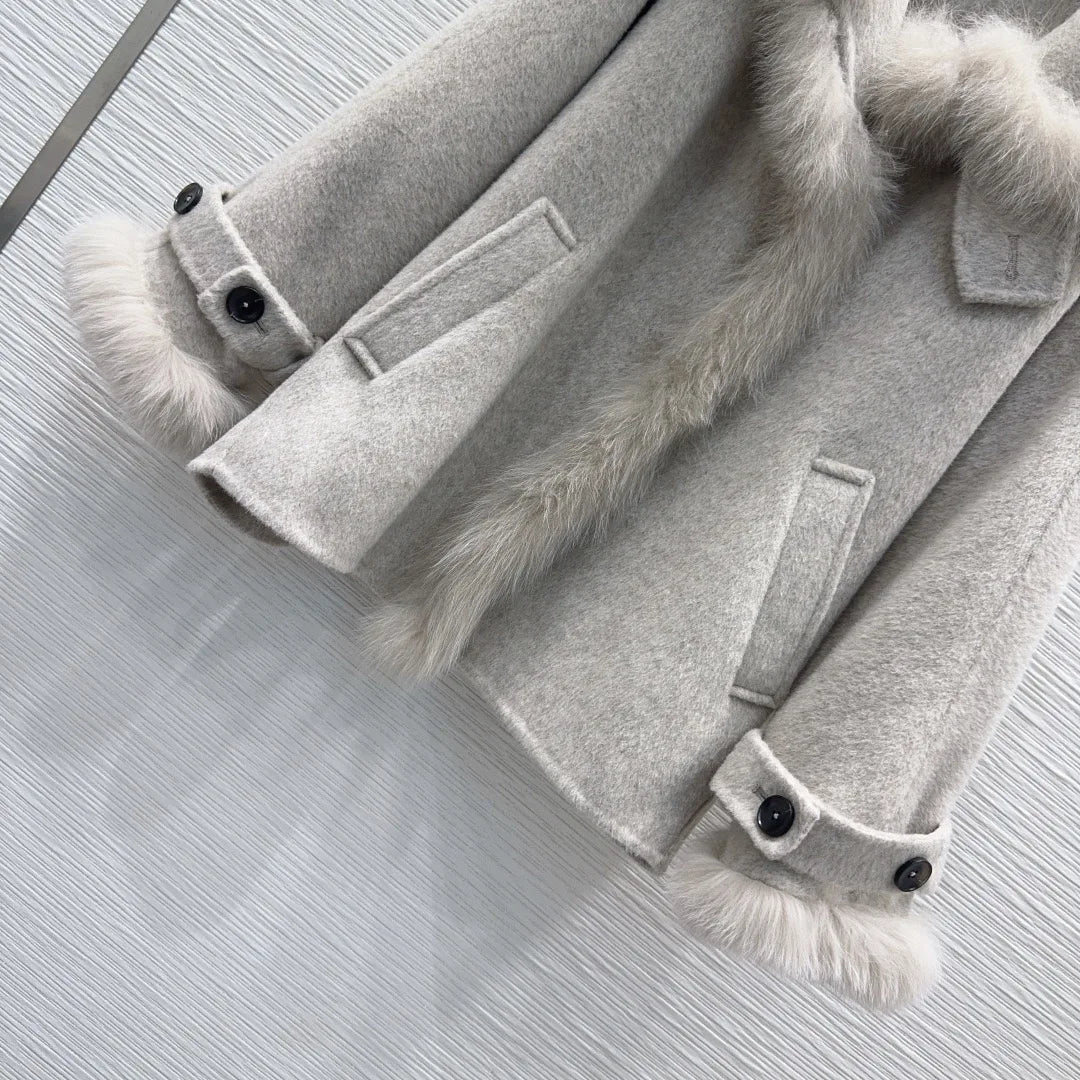 Manteau femme laine et cachemire à col renard – CLEVI Paris