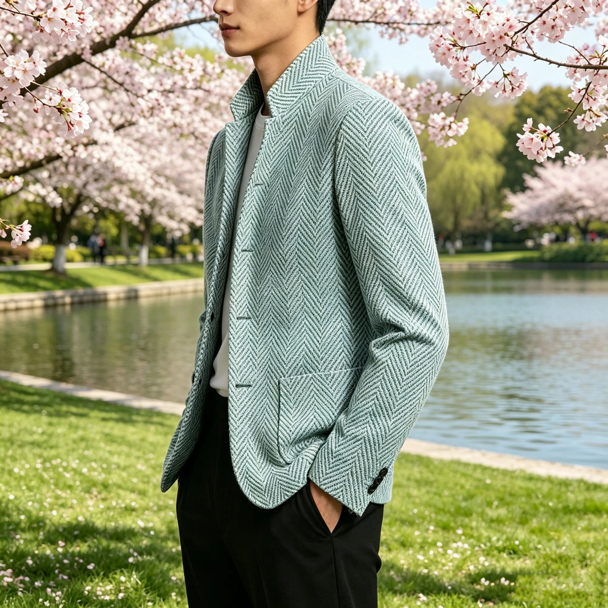 Blazer homme à chevrons, col montant, coupe ajustée – CLEVI Paris