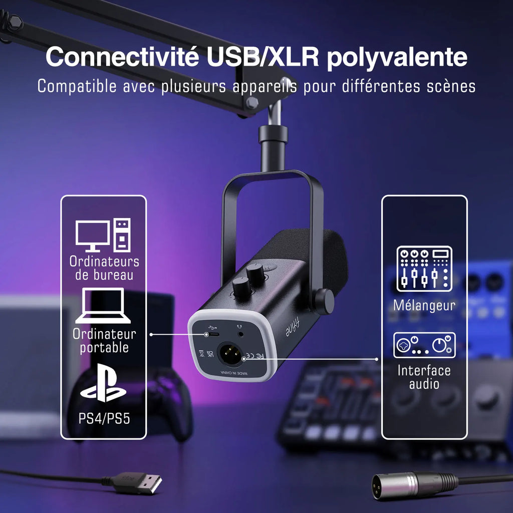 Kit Microphone FIFINE AM8T USB/XLR RGB Bras Articulé Gaming – CLEVI Paris