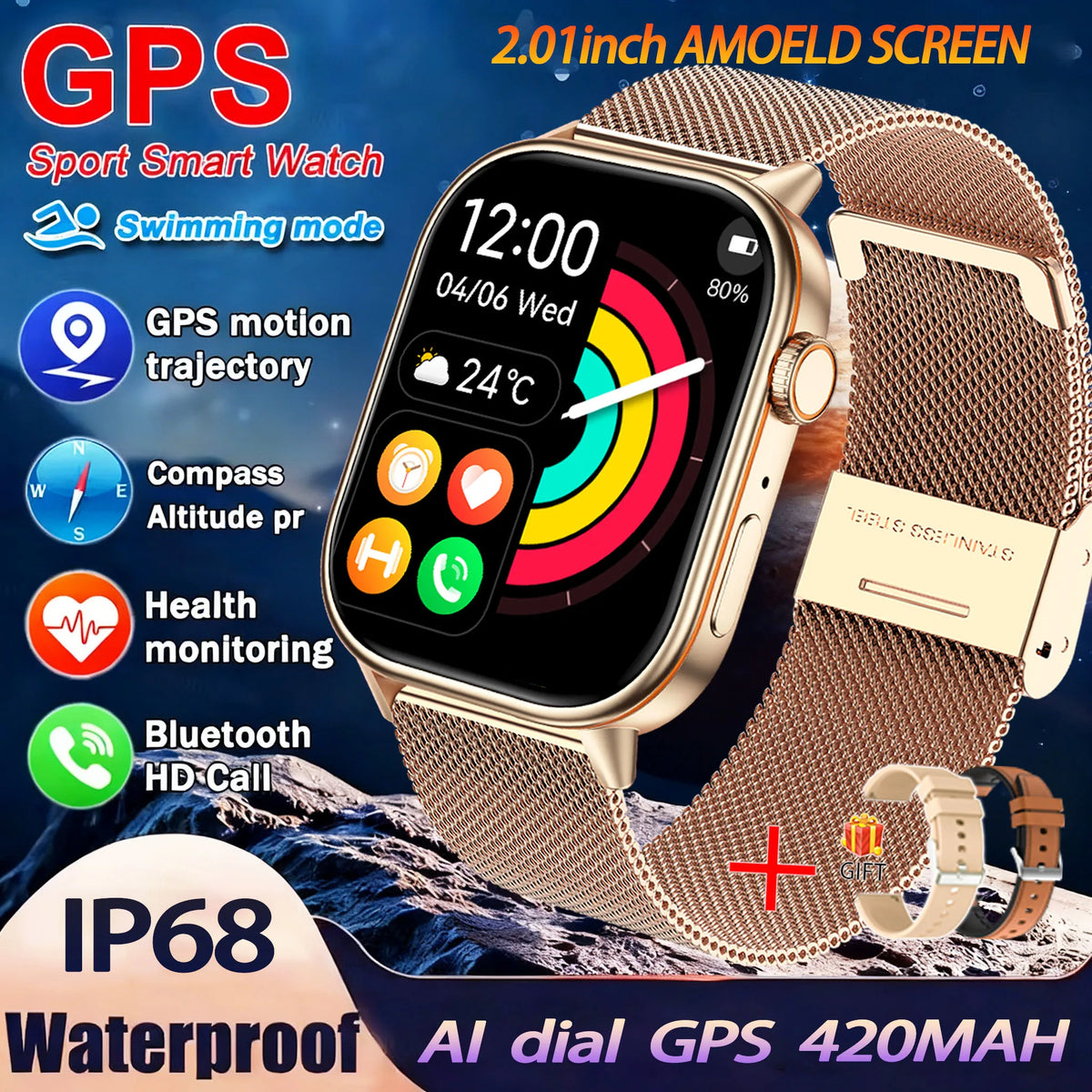 Montre GPS QX17 AMOLED 2,01″ sport – CLEVI Paris