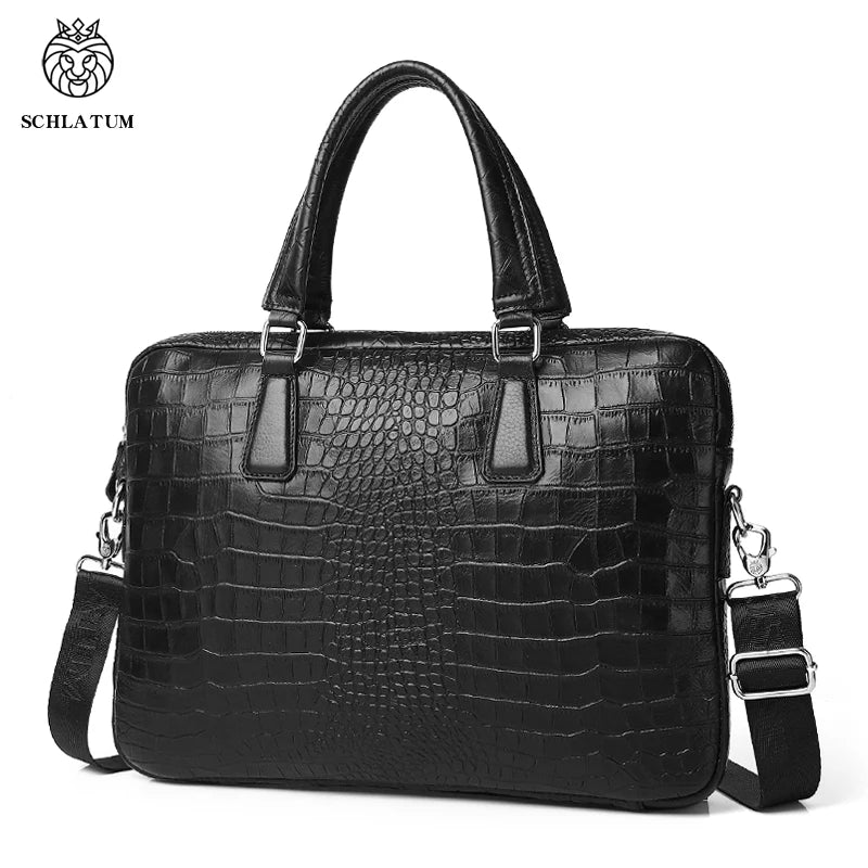 Serviette Homme Cuir Véritable Croco Rigide Laptop 15,6" Noir – CLEVI Paris