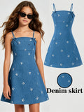 Robe fille bleue à bretelles et nœuds – CLEVI Paris