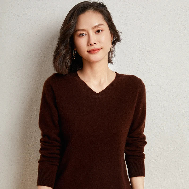 Pull femme en cachemire à col V – CLEVI Paris