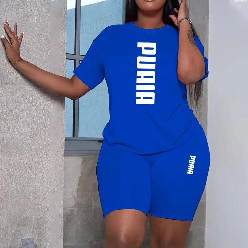 Ensemble 2 Pièces Femme T-Shirt Col Rond Manches Courtes Imprimé + Short Casual Sport 8 Coloris – CLEVI Paris
