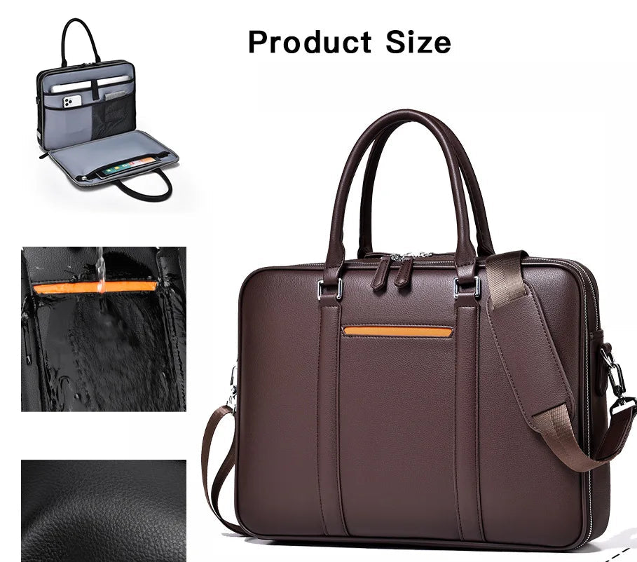 Serviette Homme Cuir Vache Luxe Business Laptop 14" 39x7x29cm – CLEVI Paris