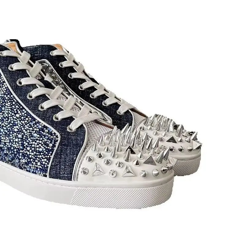 Sneakers Montantes Cuir Rivets Denim Homme – CLEVI Paris