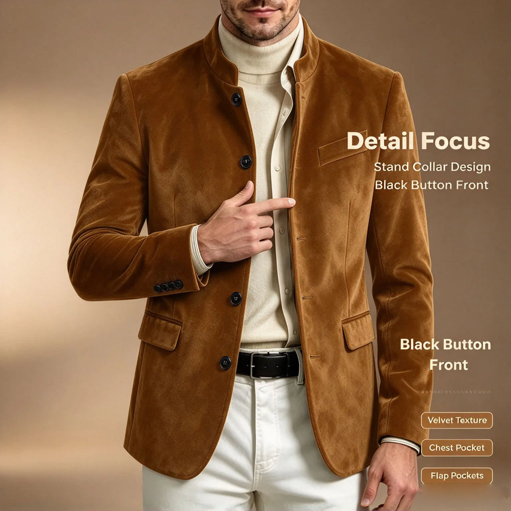 Blazer homme en velours à col montant – CLEVI Paris