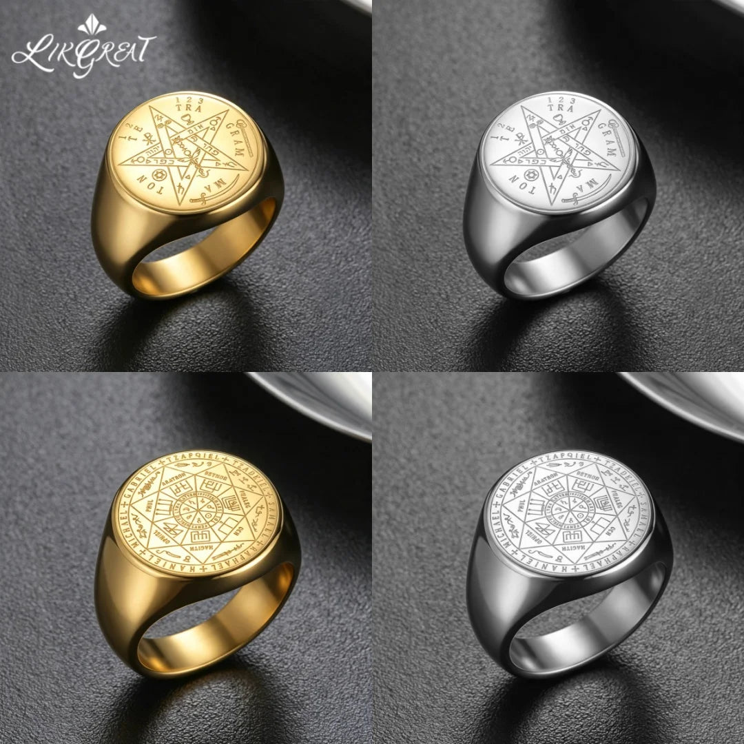 Bague Unisexe Tétragramme Acier Doré 18K – CLEVI Paris